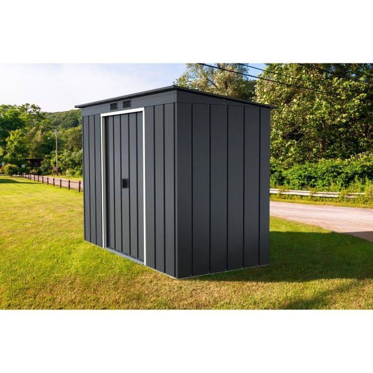 Duramax - Abri de jardin en métal 3,25 m², toit plat, panneaux 0,33 mm, gris anthracite - DURAMAX - Image 2