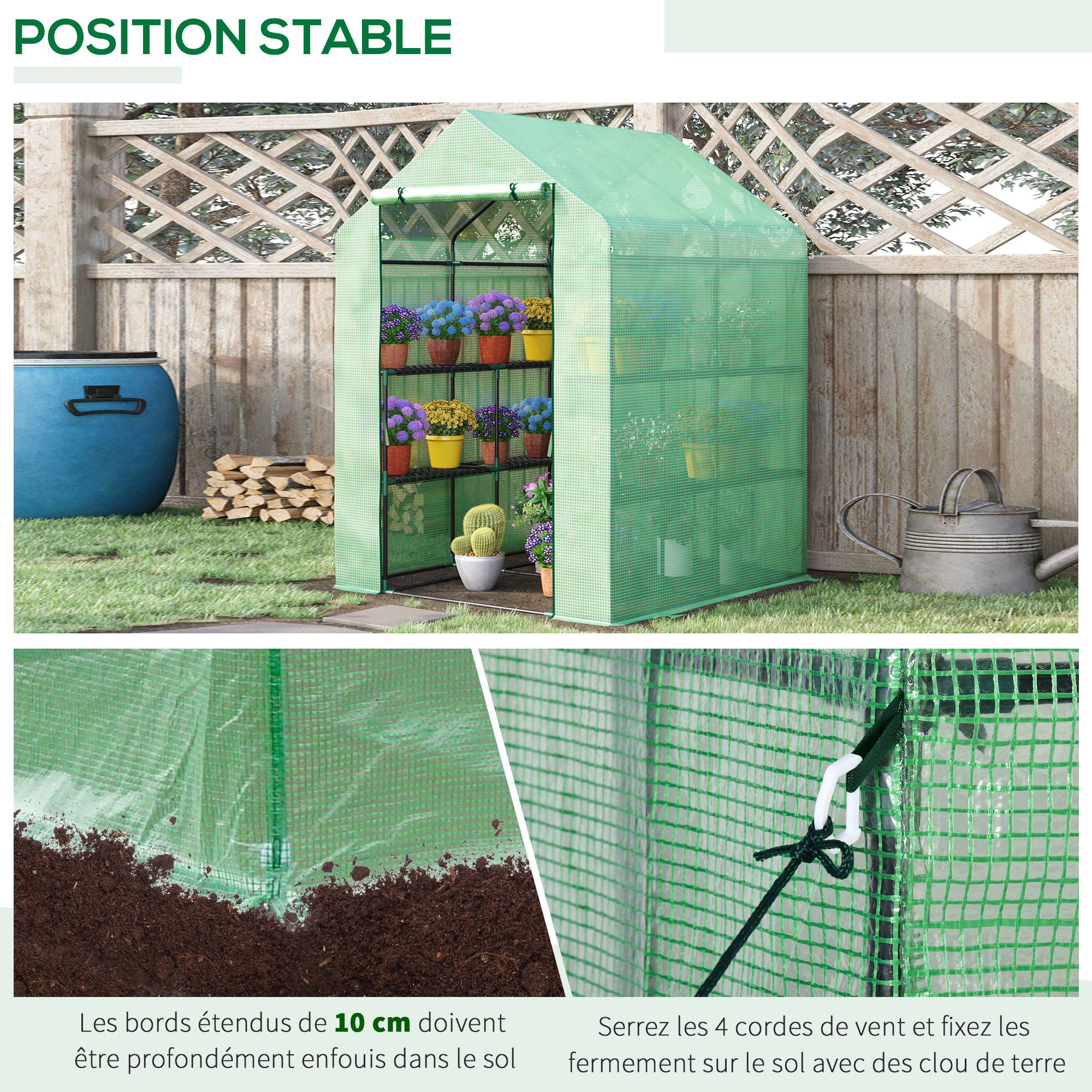 Serre de Jardin avec Étagères 3 Niveaux, Petite Serre de Balcon en Bâche PE 140 g/㎡ Renforcée 143 x 138 x 190 cm, Vert - Image 9