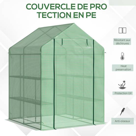 Serre de Jardin avec Étagères 3 Niveaux, Petite Serre de Balcon en Bâche PE 140 g/㎡ Renforcée 143 x 138 x 190 cm, Vert - Image 6