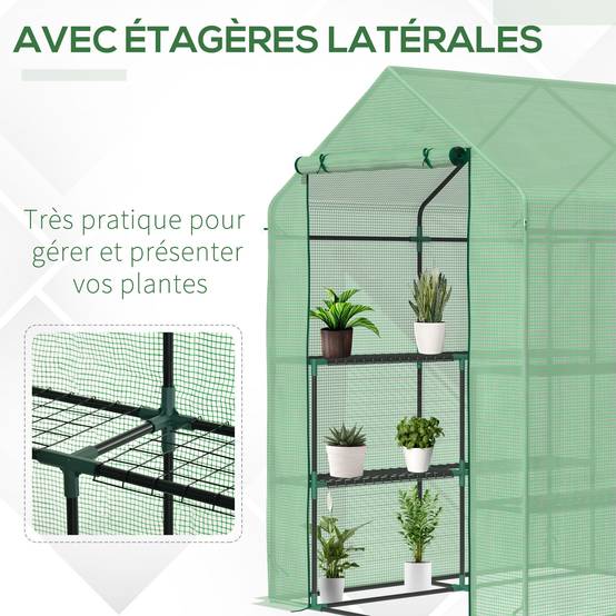 Serre de Jardin avec Étagères 3 Niveaux, Petite Serre de Balcon en Bâche PE 140 g/㎡ Renforcée 143 x 138 x 190 cm, Vert - Image 8