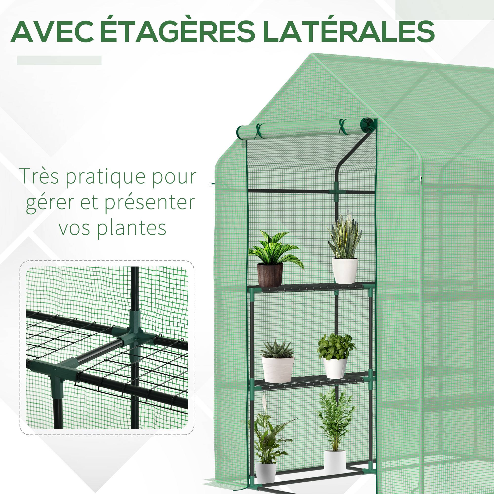 Serre de Jardin avec Étagères 3 Niveaux, Petite Serre de Balcon en Bâche PE 140 g/㎡ Renforcée 143 x 138 x 190 cm, Vert - Image 8