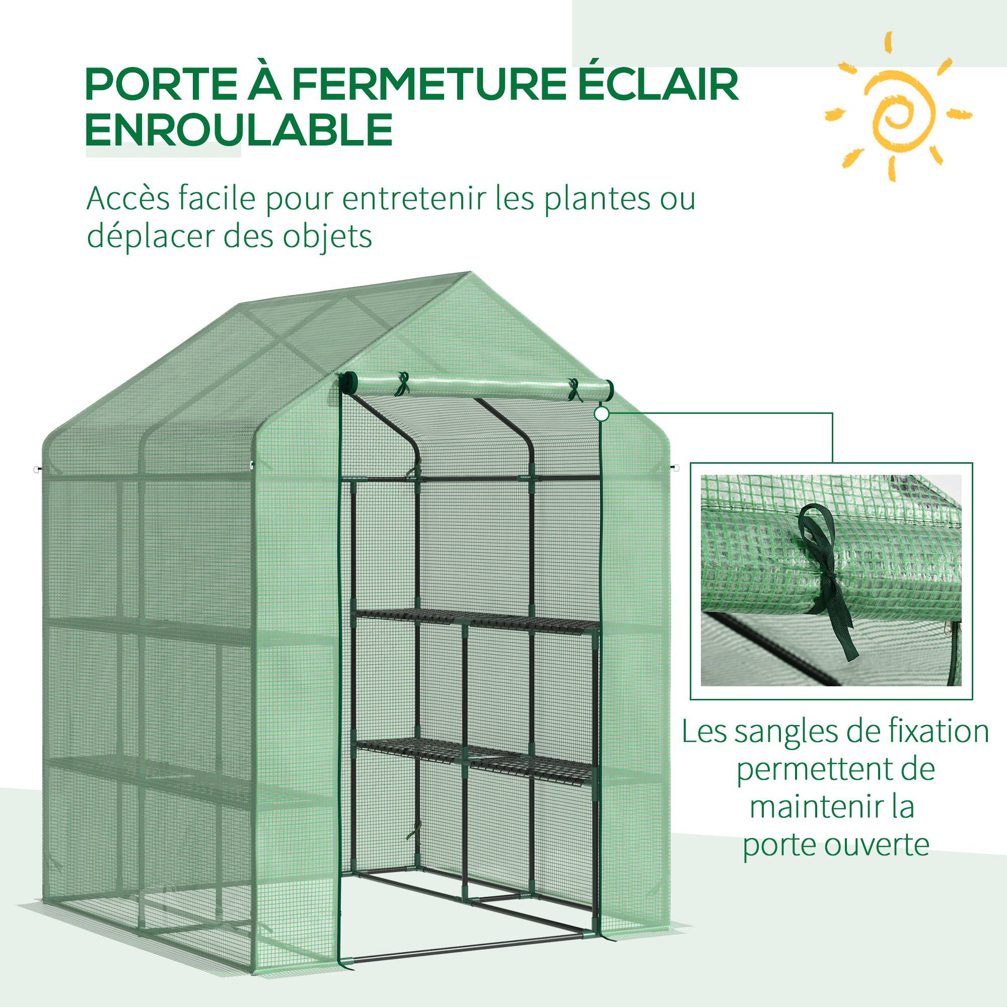 Serre de Jardin avec Étagères 3 Niveaux, Petite Serre de Balcon en Bâche PE 140 g/㎡ Renforcée 143 x 138 x 190 cm, Vert - Image 7