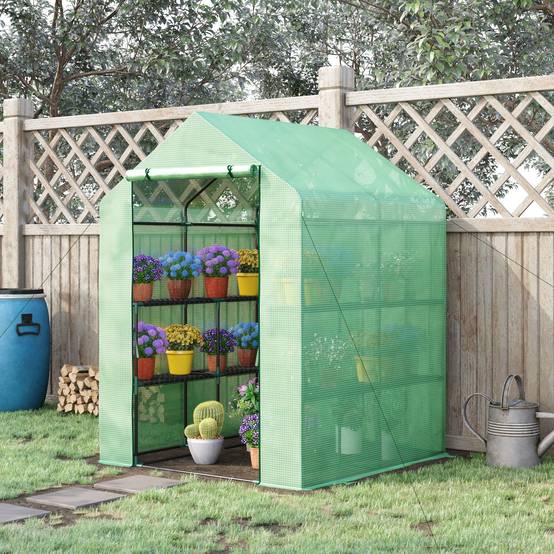 Serre de Jardin avec Étagères 3 Niveaux, Petite Serre de Balcon en Bâche PE 140 g/㎡ Renforcée 143 x 138 x 190 cm, Vert - Image 3