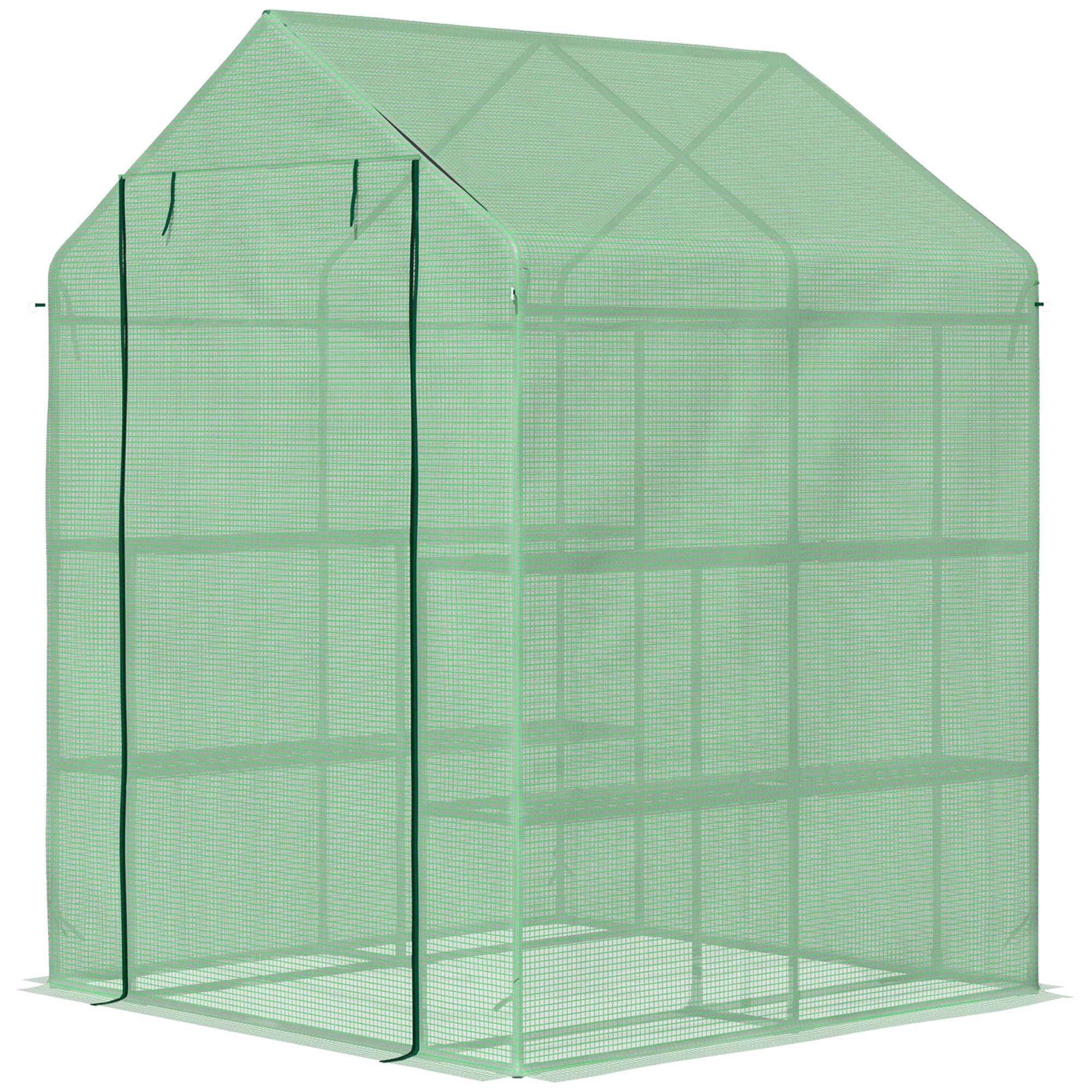 Serre de Jardin avec Étagères 3 Niveaux, Petite Serre de Balcon en Bâche PE 140 g/㎡ Renforcée 143 x 138 x 190 cm, Vert - Image 2