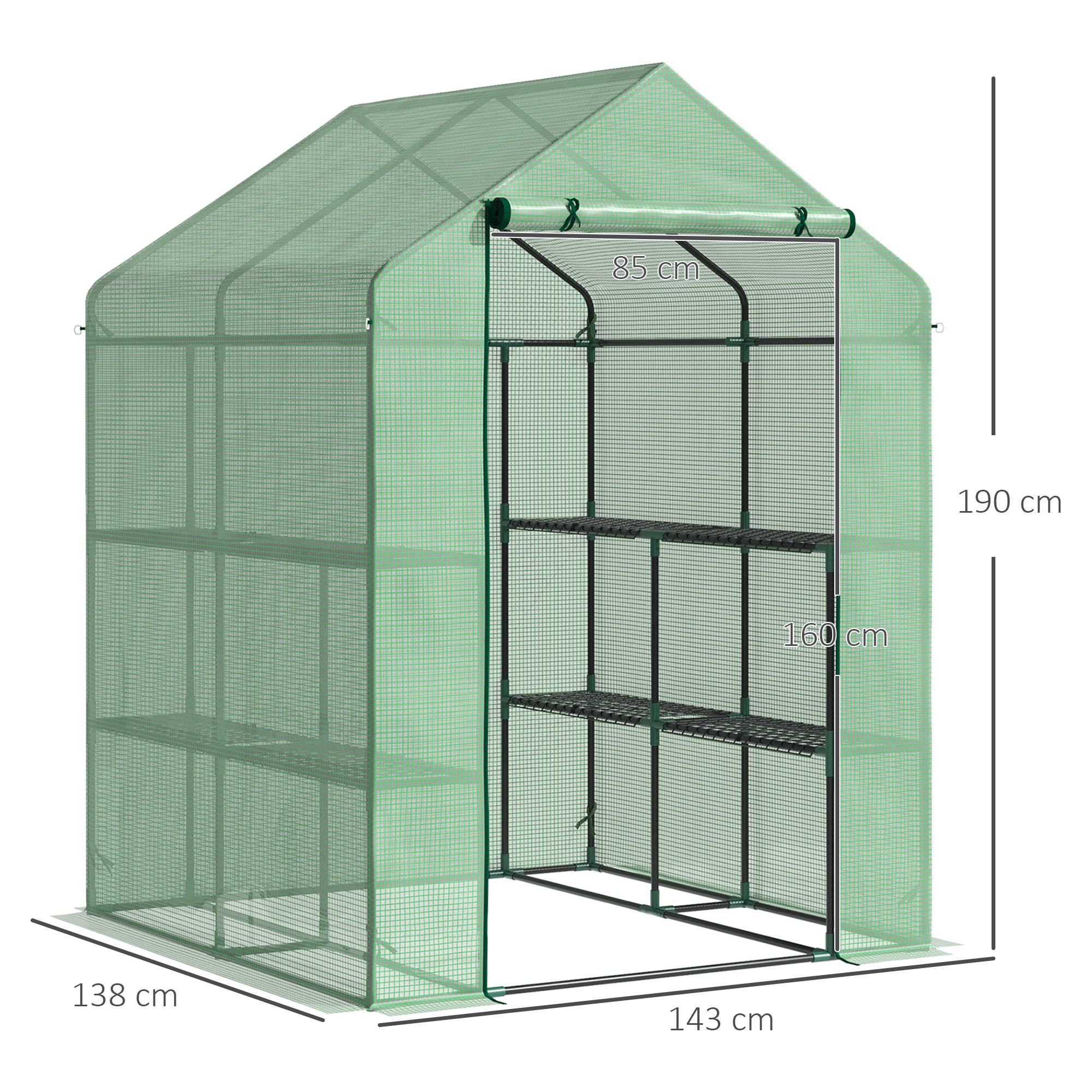 Serre de Jardin avec Étagères 3 Niveaux, Petite Serre de Balcon en Bâche PE 140 g/㎡ Renforcée 143 x 138 x 190 cm, Vert - Image 5