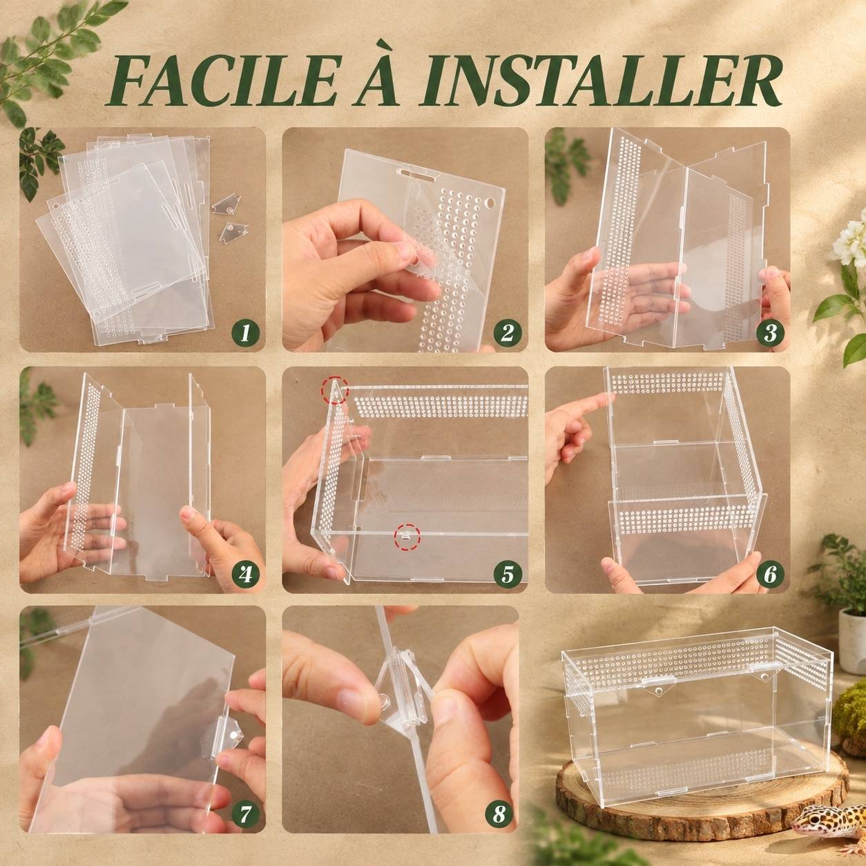 Kit Terrarium Acrylique Reptile 360° Vision Panoramique Facile à Installer Polyvalent - Image 4