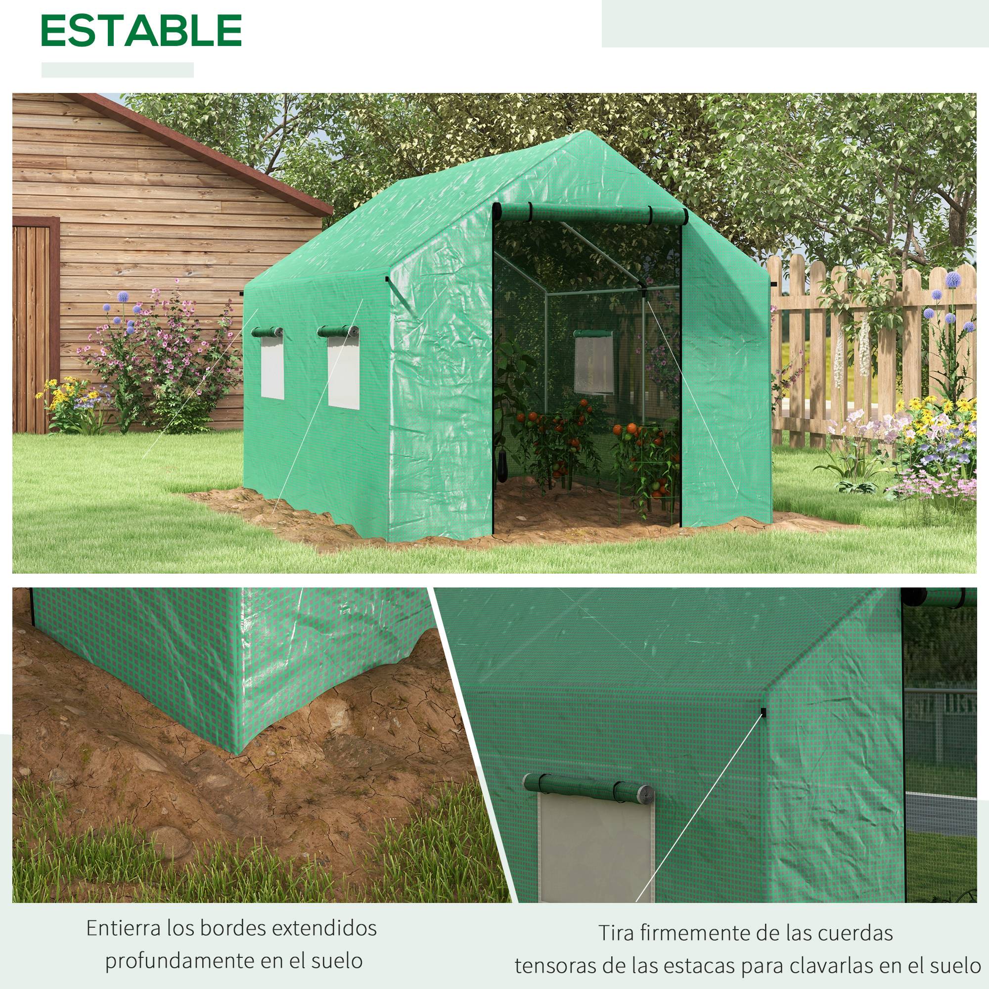 ComfortXL - Serre Tunnel de Jardin 6m² Acier Galvanisé avec 4 Fenêtres pour Potager 2x3x2 m Vert - ComfortXL Outdoor Living - Image 8