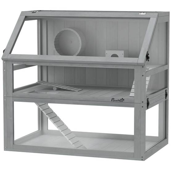 Cage pour hamster bois gris clair 80 x 50 x 76 cm - PANGIVO - Image 2