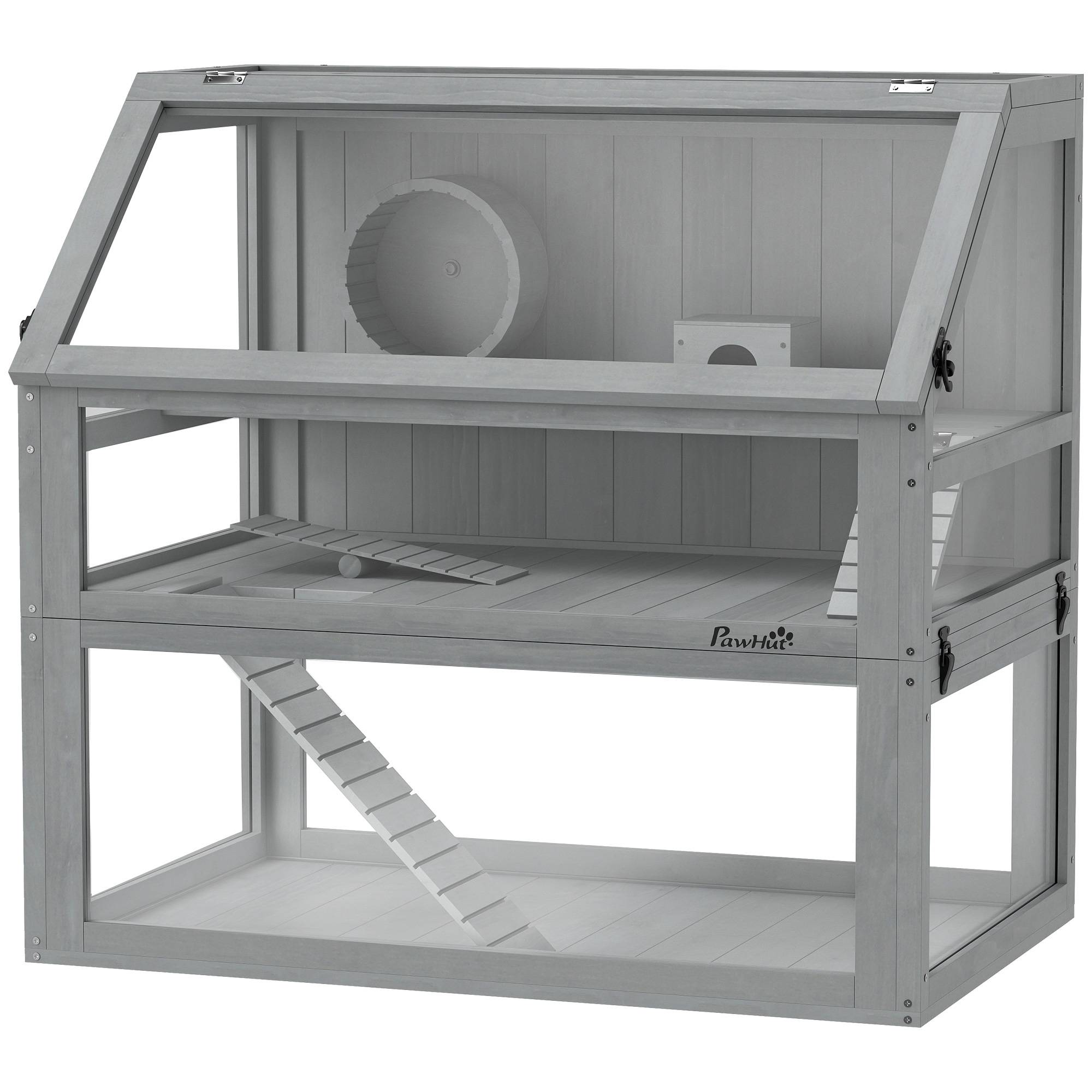 Cage pour hamster bois gris clair 80 x 50 x 76 cm - PANGIVO - Image 2
