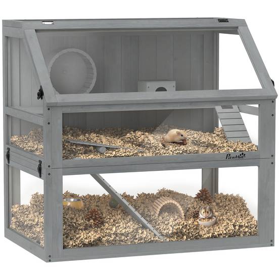 Cage pour hamster bois gris clair 80 x 50 x 76 cm - PANGIVO - Image 1