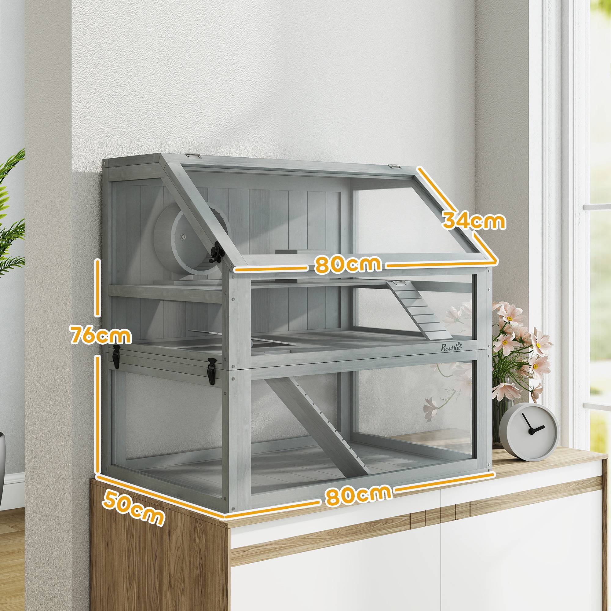 Cage pour hamster bois gris clair 80 x 50 x 76 cm - PANGIVO - Image 5