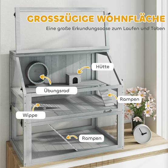 Cage pour hamster bois gris clair 80 x 50 x 76 cm - PANGIVO - Image 6