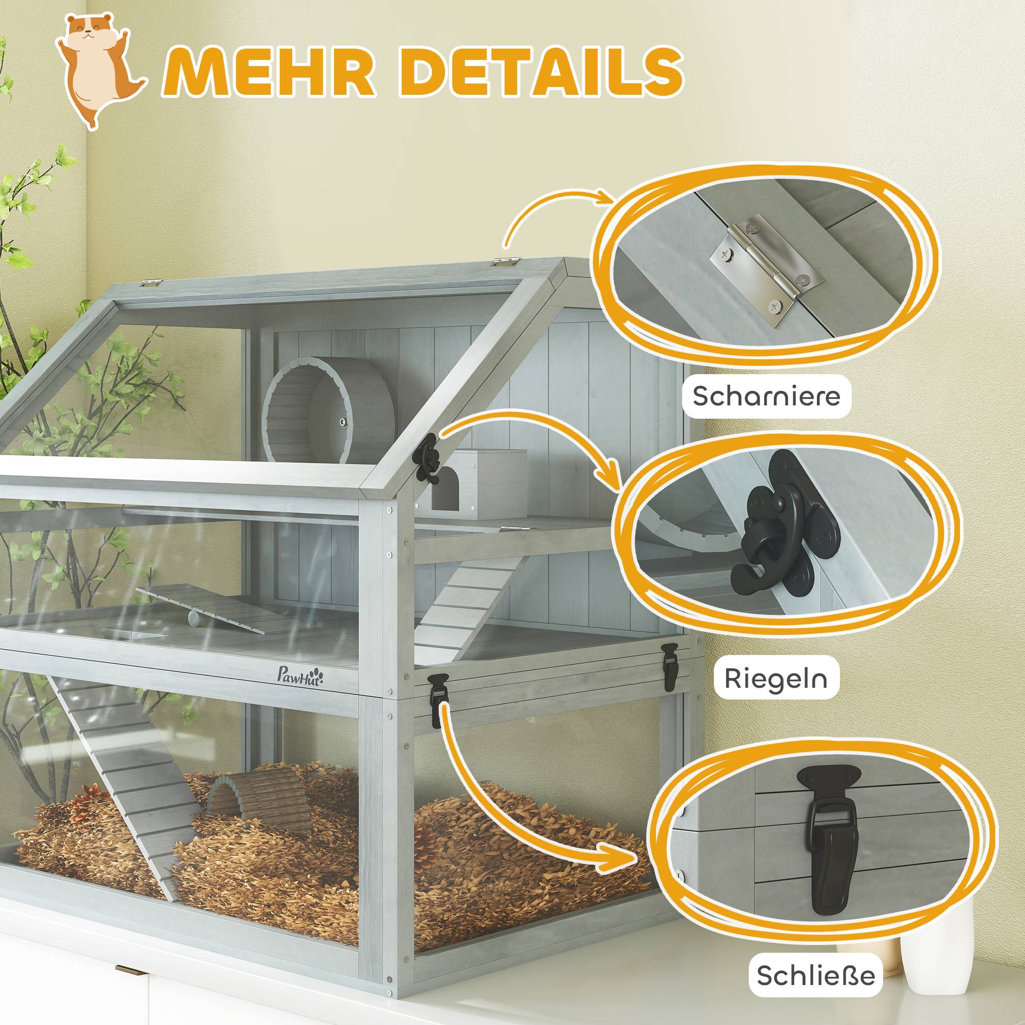 Cage pour hamster bois gris clair 80 x 50 x 76 cm - PANGIVO - Image 10