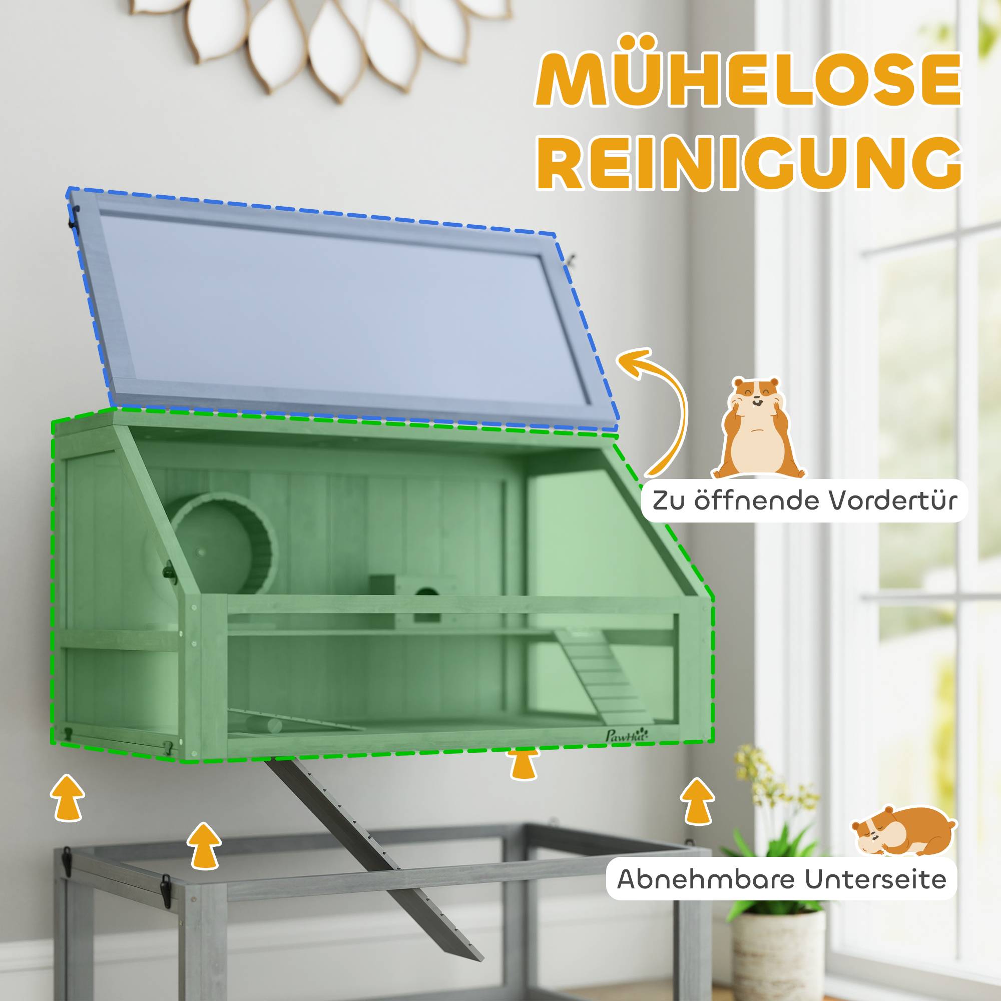 Cage pour hamster bois gris clair 80 x 50 x 76 cm - PANGIVO - Image 8