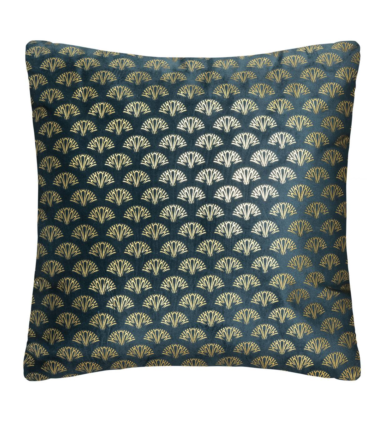 Coussin déhoussable velours Bleu Canard et Or 40 x 40 cm - Imagen 1