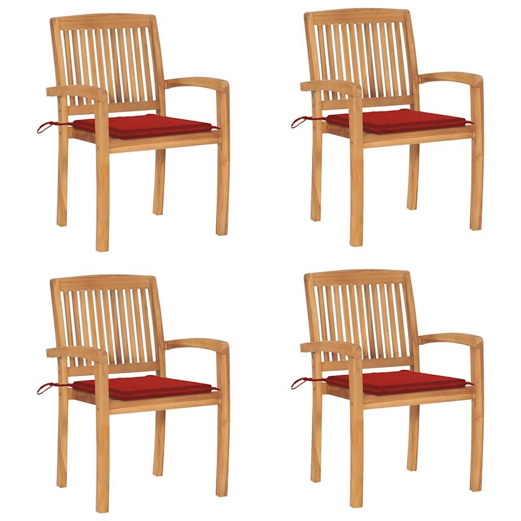 Chaises de jardin empilables teck solide rouge 60 x 57.5 x 90 cm - PANGIVO - Image 1