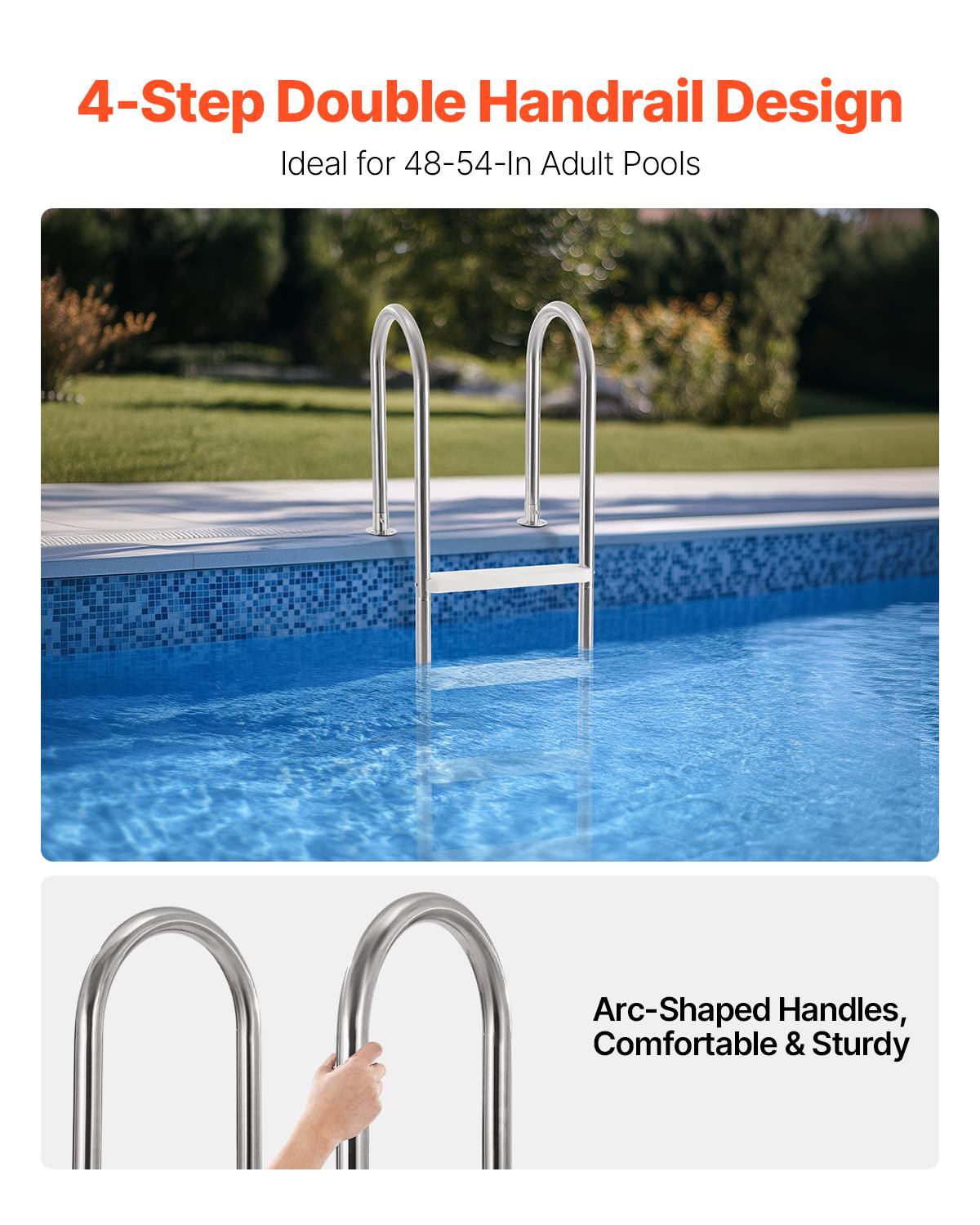 Vevor - VEVOR Échelle piscine inox 4 marches anti-dérap., ch.120kg, piscines 137cm, terrasse/jardin/int/ext. - Image 2