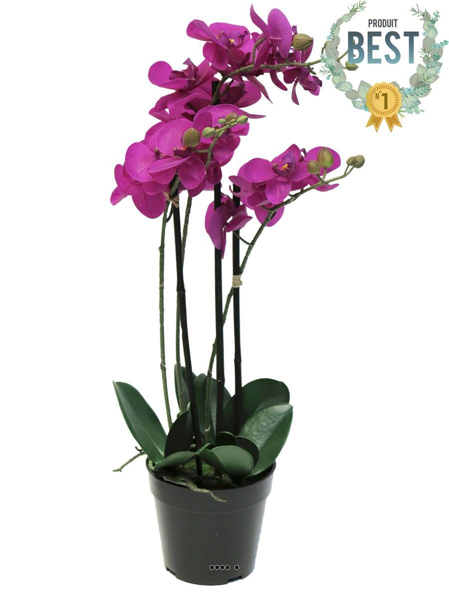 Artificielles - Orchidée Phalaenopsis faux 3 hampes &pot H60cm Top Qualité Fushia BEST - couleur: Rose fushia 730 - Imagen 1