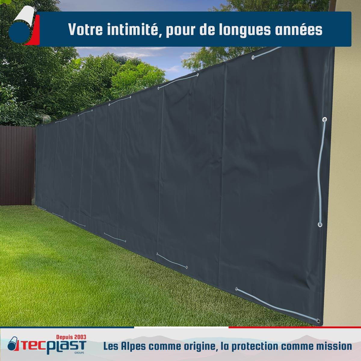 Bâche Brise vue Gris anthracite 1,5x6 m LP506BV - Garantie 5 ans - Brise vent occultant en PVC - Pare vue jardin TECPLAST - Image 2