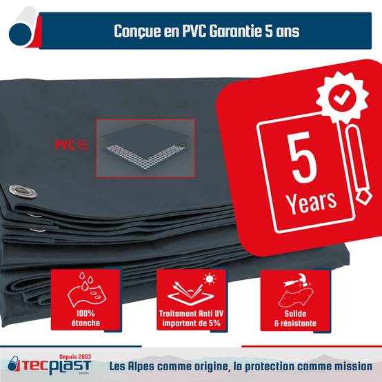 Bâche Brise vue Gris anthracite 1,5x6 m LP506BV - Garantie 5 ans - Brise vent occultant en PVC - Pare vue jardin TECPLAST - Image 3