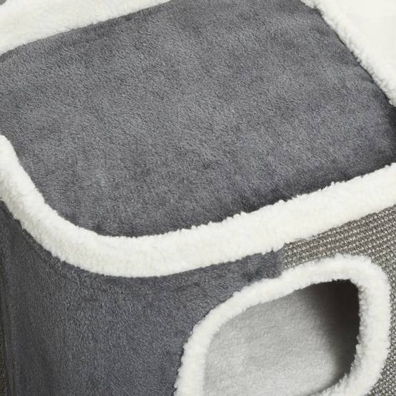Tonne à gratter chat 3 niveaux 40 x 40 x 74 cm panneaux particules sisal polyester gris et blanc - PANGIVO - Image 8