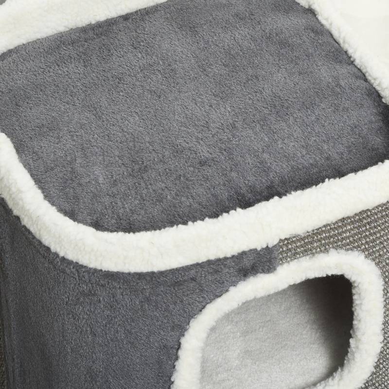 Tonne à gratter chat 3 niveaux 40 x 40 x 74 cm panneaux particules sisal polyester gris et blanc - PANGIVO - Image 8