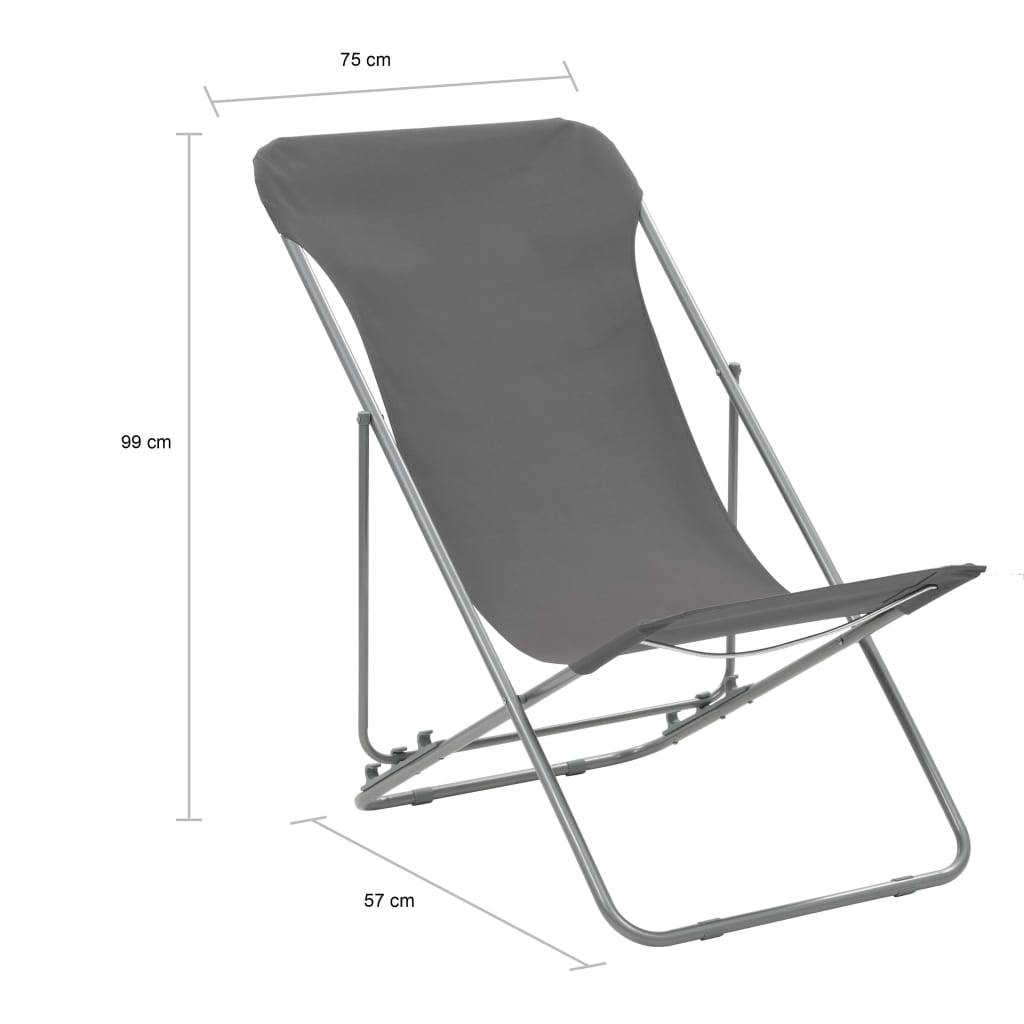 Lot de 2 Chaise de jardin | Chaises de plage pliables Acier et tissu oxford Gris - Image 10