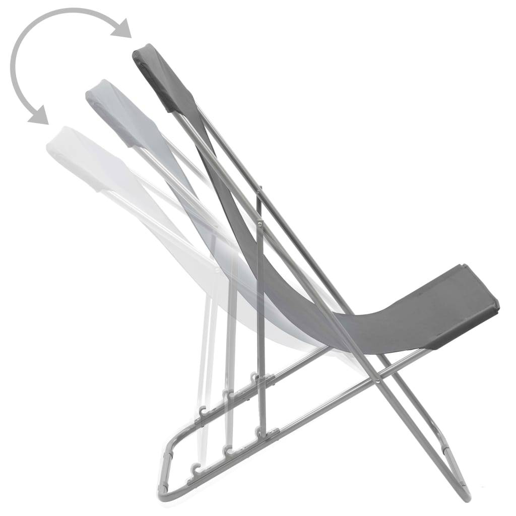 Lot de 2 Chaise de jardin | Chaises de plage pliables Acier et tissu oxford Gris - Image 5