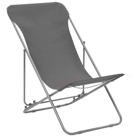 Lot de 2 Chaise de jardin | Chaises de plage pliables Acier et tissu oxford Gris - Image 1