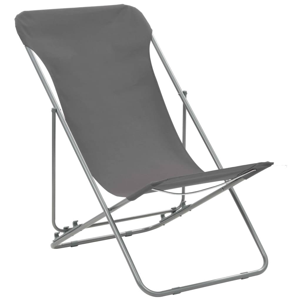 Lot de 2 Chaise de jardin | Chaises de plage pliables Acier et tissu oxford Gris - Image 1