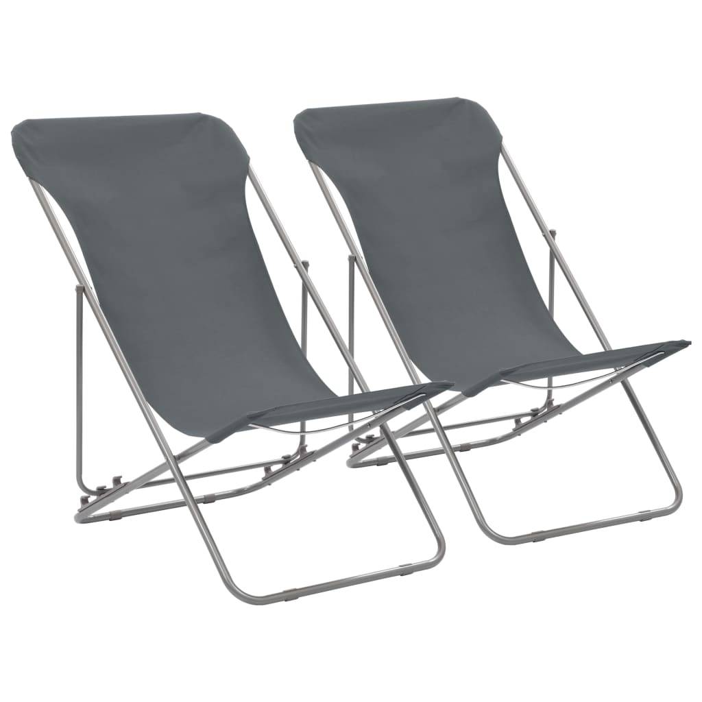 Lot de 2 Chaise de jardin | Chaises de plage pliables Acier et tissu oxford Gris - Image 2