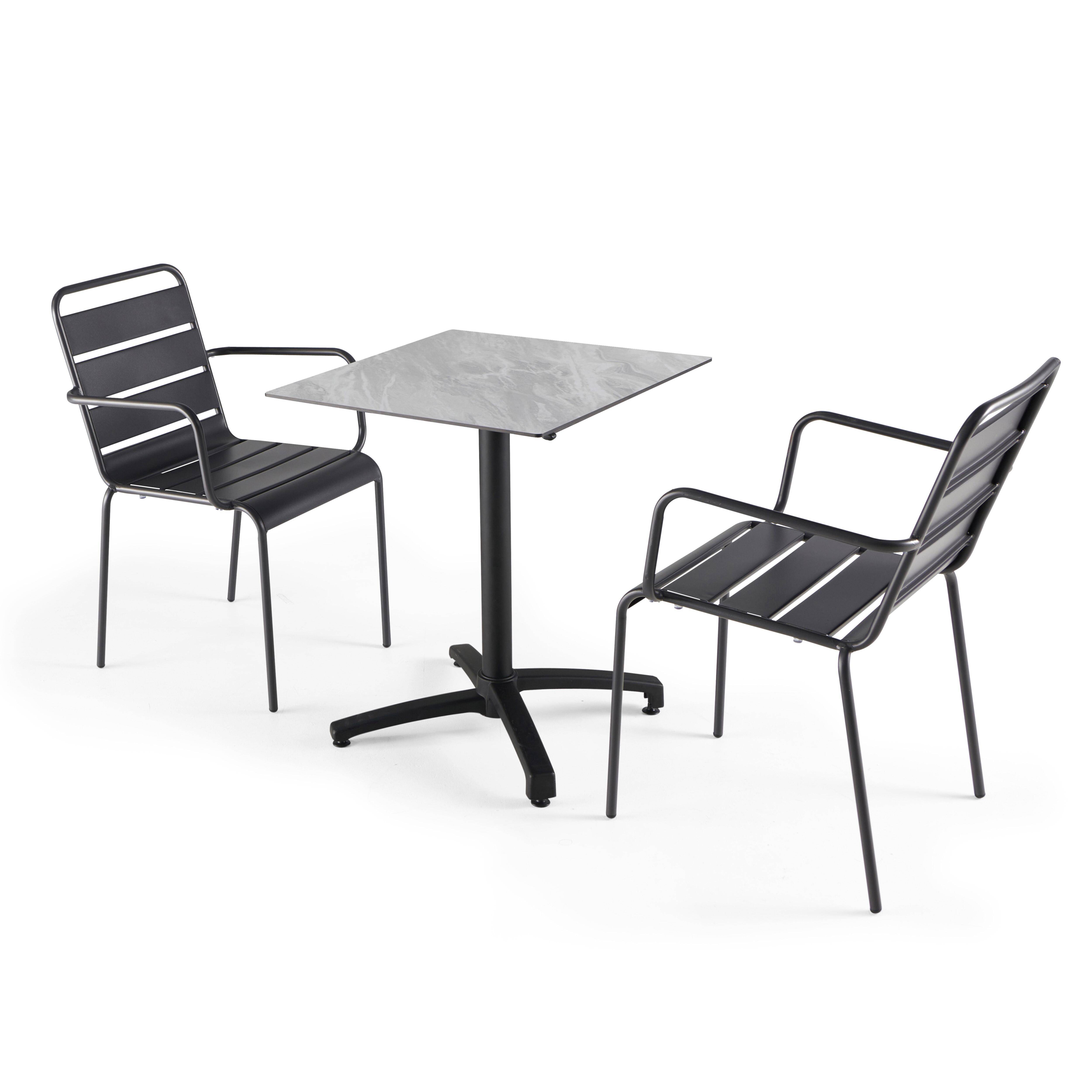 Oviala - Ensemble table de terrasse stratifié marbre et 2 fauteuils gris - Oviala - Imagen 1