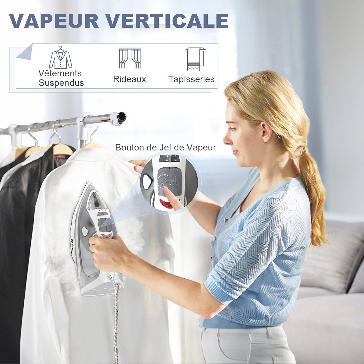 Fer à repasser vapeur 2300 W, 300 ml, 25 g/min, pressing 150 g/min – YASHE - Image 9