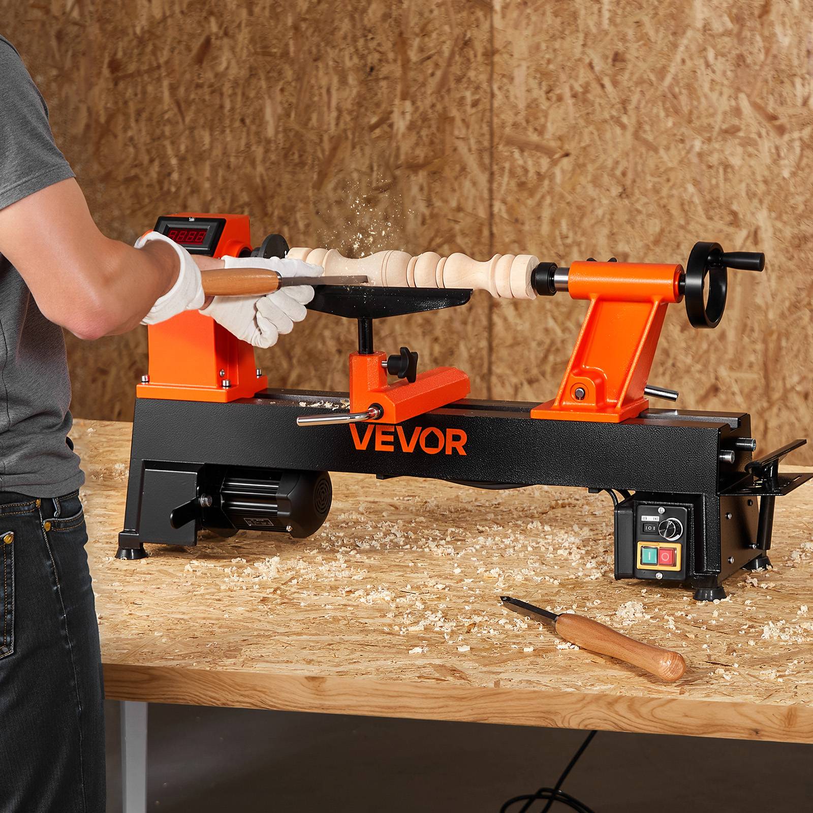 Vevor - VEVOR Tour à bois 45,7x102 cm 1500 W, variateur 150-3200 tr/min, moteur sans balais, pieds réglables, banc en fonte HT150. - Image 8