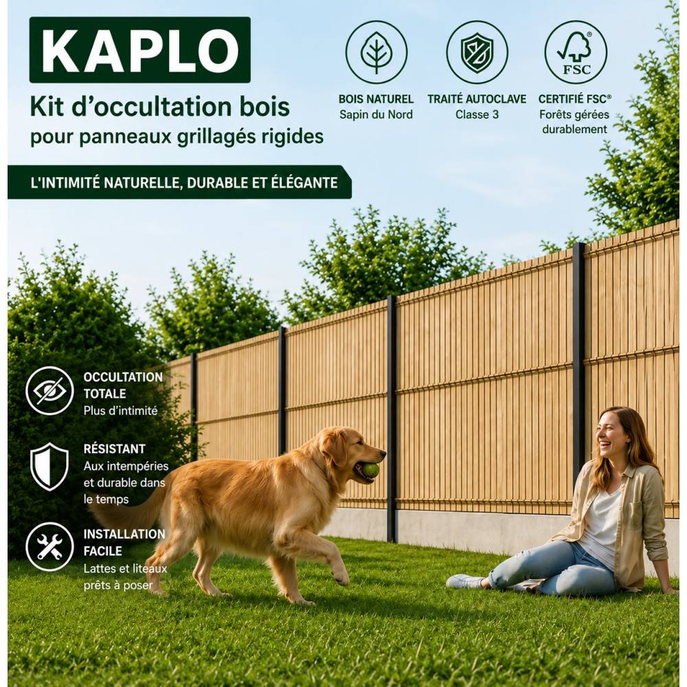Kit Occultation Bois - L2,5 x H1,23m - Epicea - Autoclave - Protege Contre Insecte & Champignons - Pose Facile et Rapide - Image 2