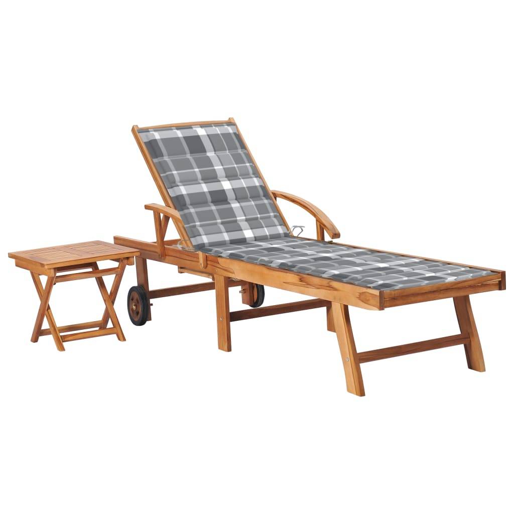 Helloshop26 - Transat chaise longue bain de soleil lit de jardin terrasse meuble d'extérieur avec table et coussin bois de teck solide - Imagen 1