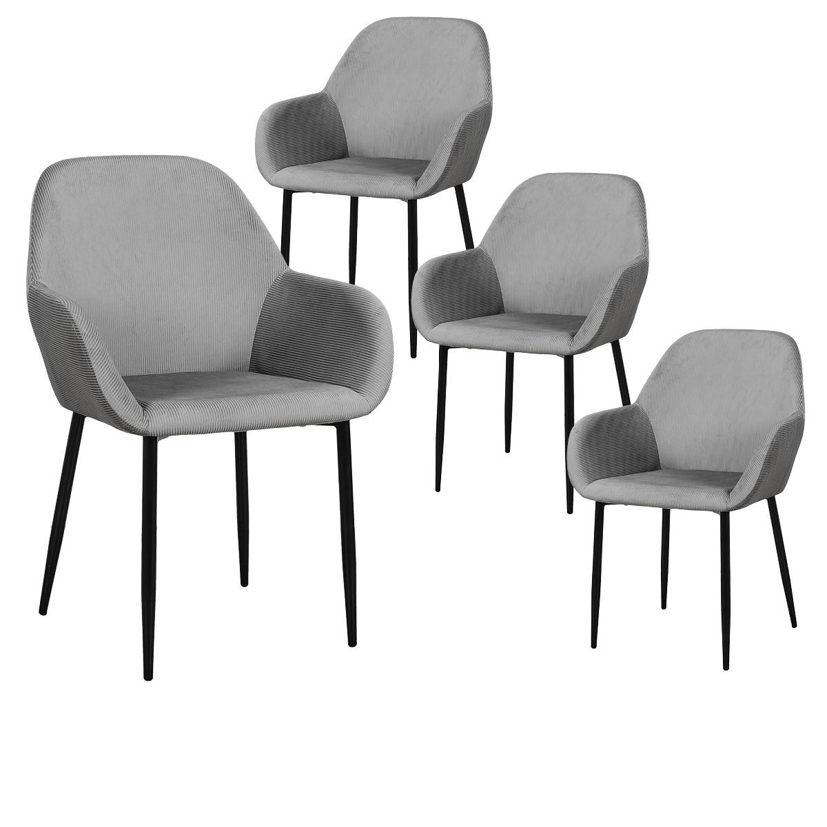 ALTOBUY - Lot de 4 Fauteuils Velours Côtelé Gris - ALESSIA - Image 1