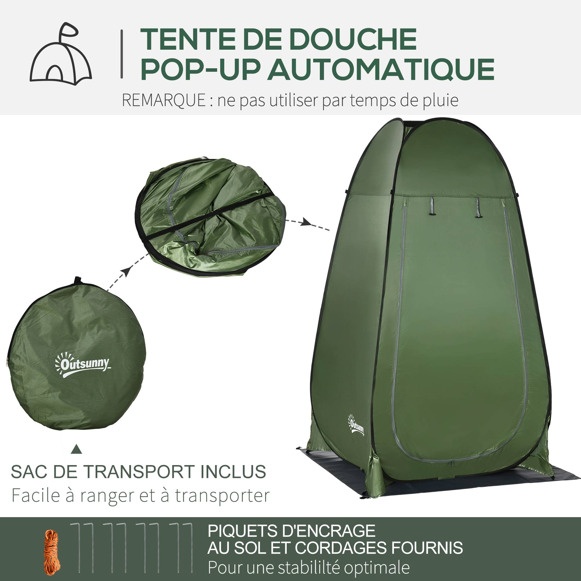 Tente de douche polyester vert 126 x 124 x 198 cm - PANGIVO - Image 7