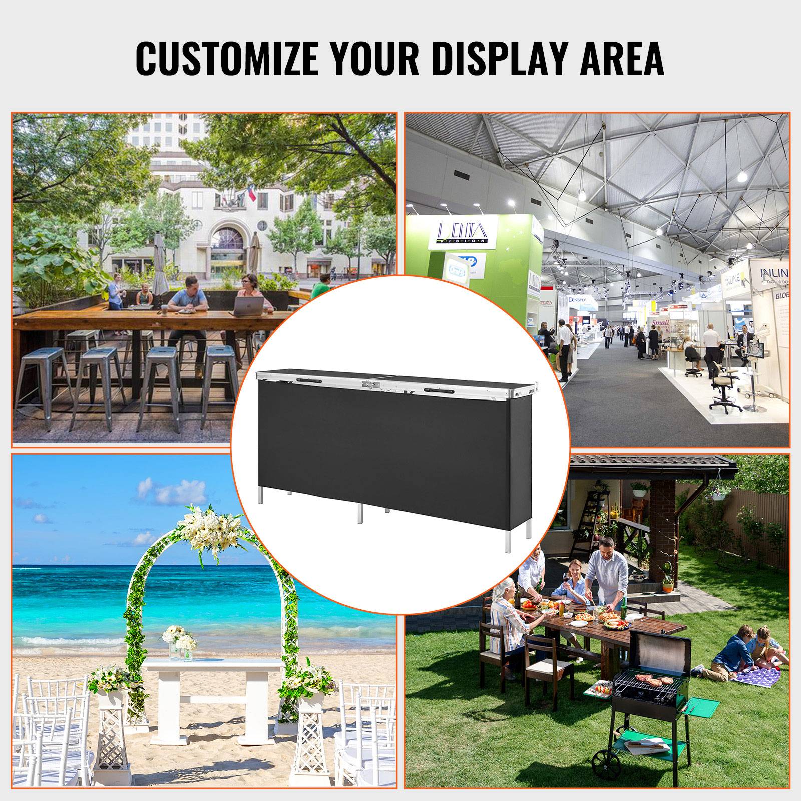 VEVOR Comptoir de stand pliant 195x38.5x88cm, portable avec étagère et sac, pour foire, fête. - Image 6