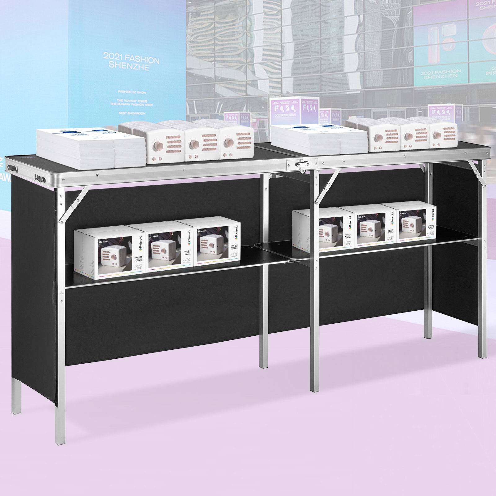 VEVOR Comptoir de stand pliant 195x38.5x88cm, portable avec étagère et sac, pour foire, fête. - Image 8