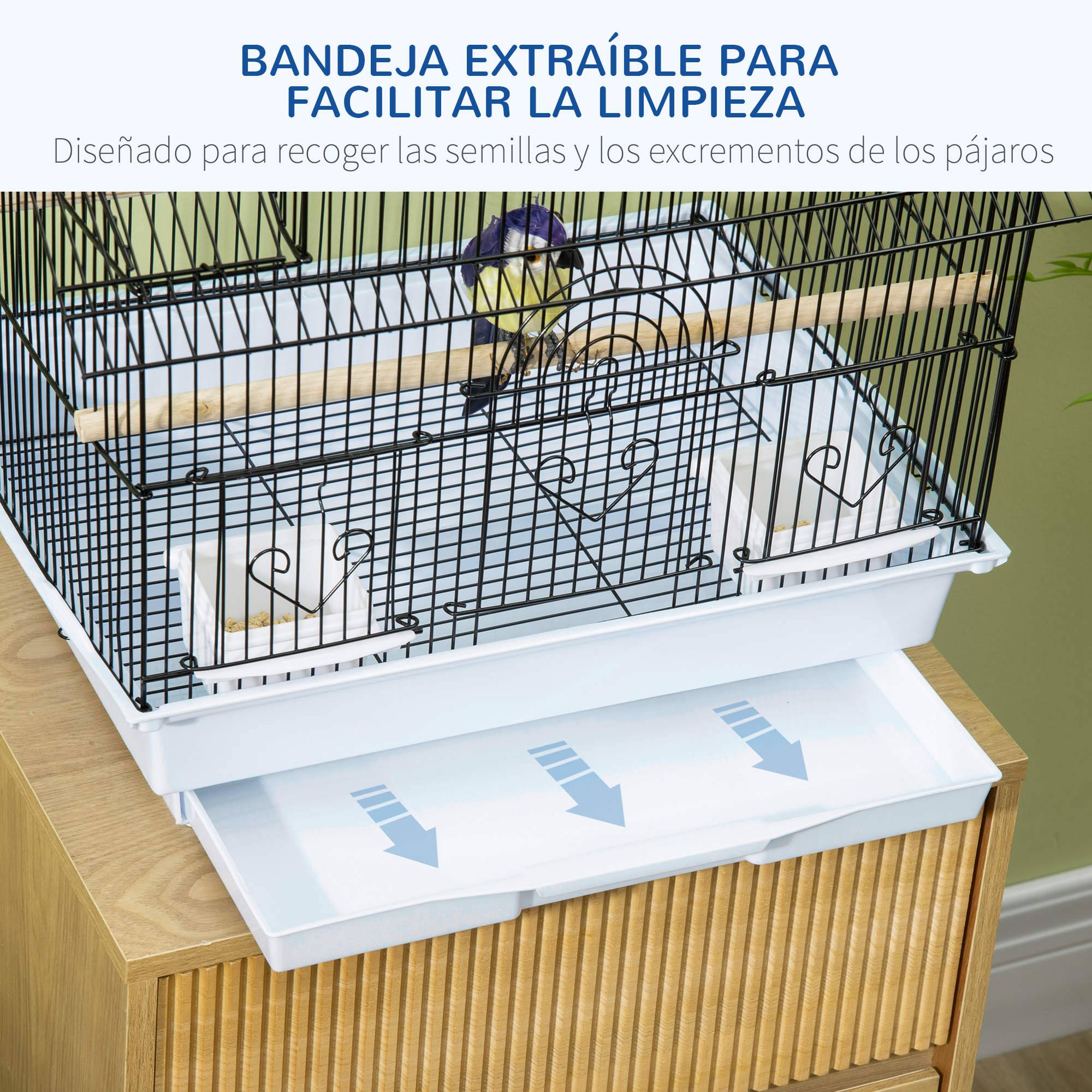 Cage à oiseaux en acier avec plateau extractible et 2 mangeoires, pour pinsons et perruches, 50,5x41x63 cm, blanc - Image 7