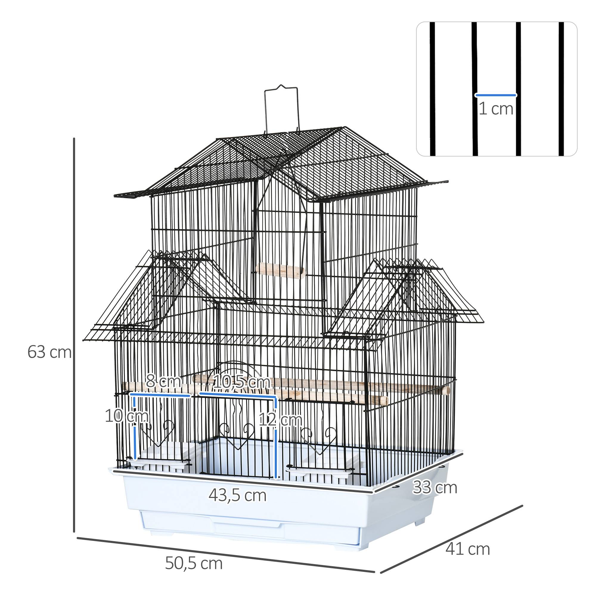 Cage à oiseaux en acier avec plateau extractible et 2 mangeoires, pour pinsons et perruches, 50,5x41x63 cm, blanc - Image 5