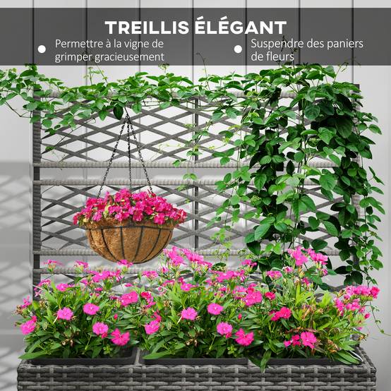 Jardinière avec treillis résine tressée et acier naturel 84 x 30 x 107 cm - PANGIVO - Imagen 8