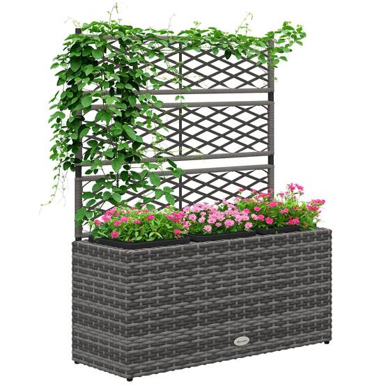 Jardinière avec treillis résine tressée et acier naturel 84 x 30 x 107 cm - PANGIVO - Imagen 1
