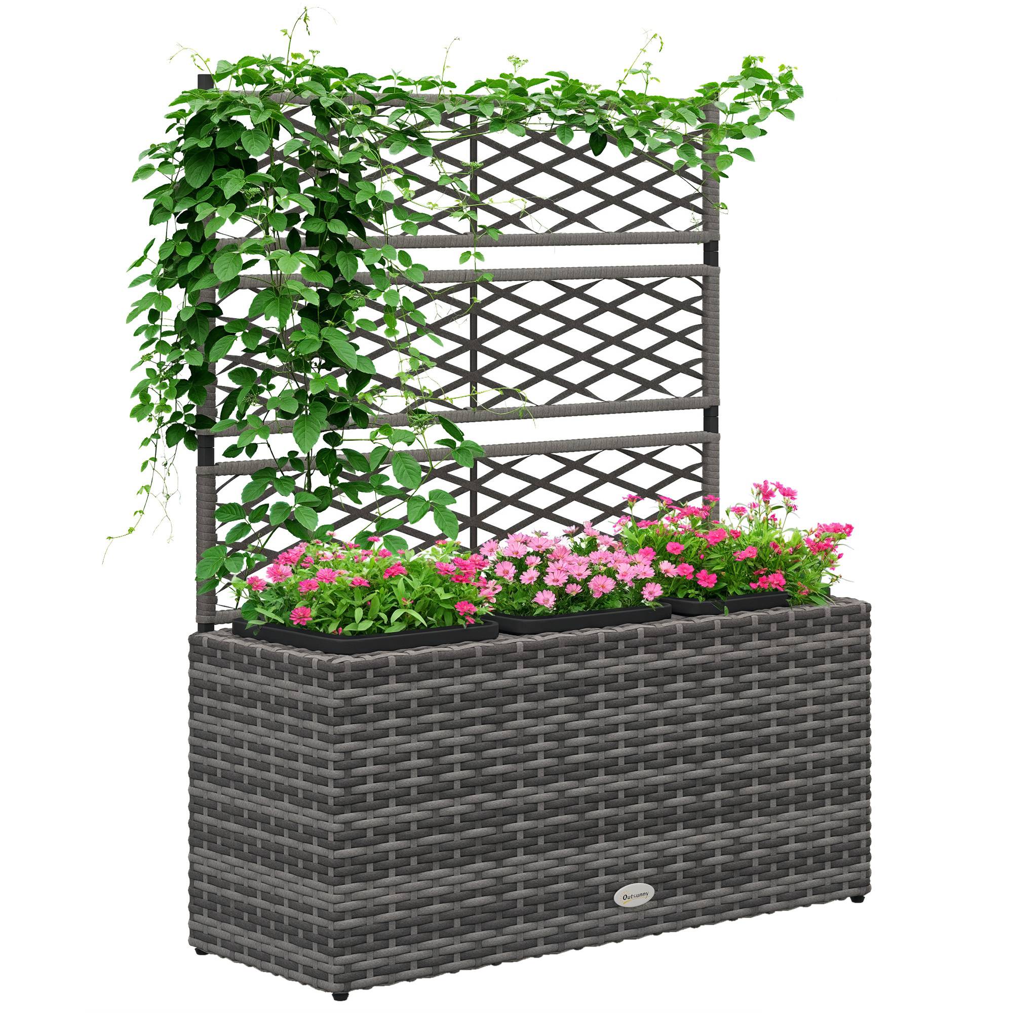 Jardinière avec treillis résine tressée et acier naturel 84 x 30 x 107 cm - PANGIVO - Imagen 1