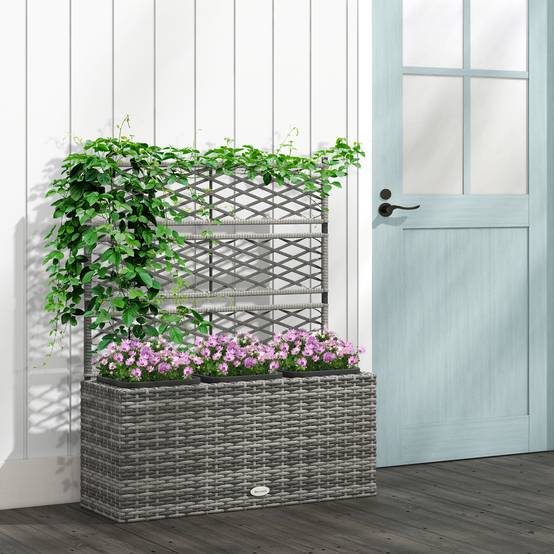 Jardinière avec treillis résine tressée et acier naturel 84 x 30 x 107 cm - PANGIVO - Imagen 3