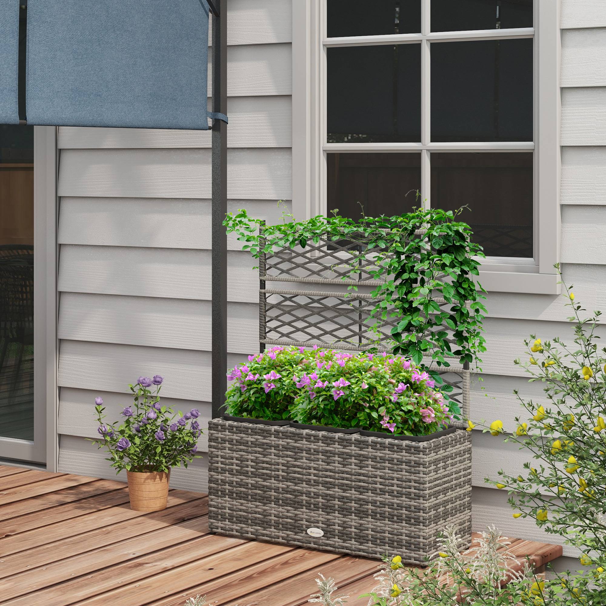 Jardinière avec treillis résine tressée et acier naturel 84 x 30 x 107 — free download