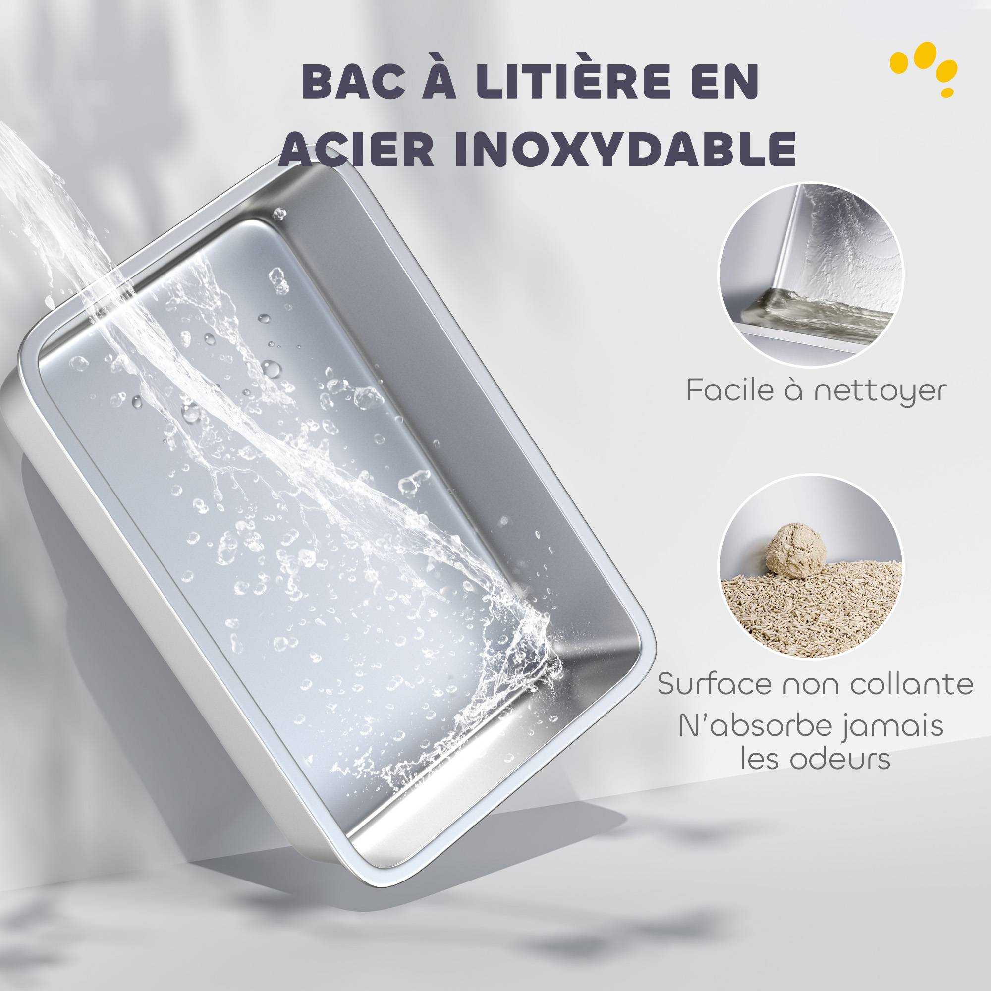 Bac à litière acier inoxydable gris 60.2 x 40.2 x 29.6 cm - PANGIVO - Image 6