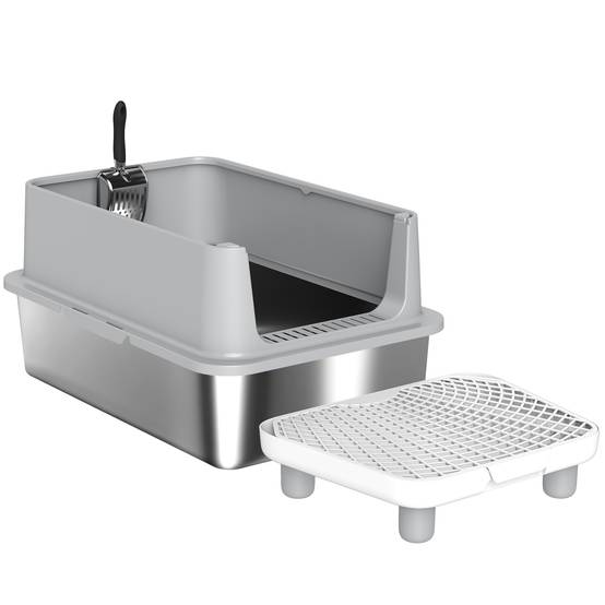 Bac à litière acier inoxydable gris 60.2 x 40.2 x 29.6 cm - PANGIVO - Image 2