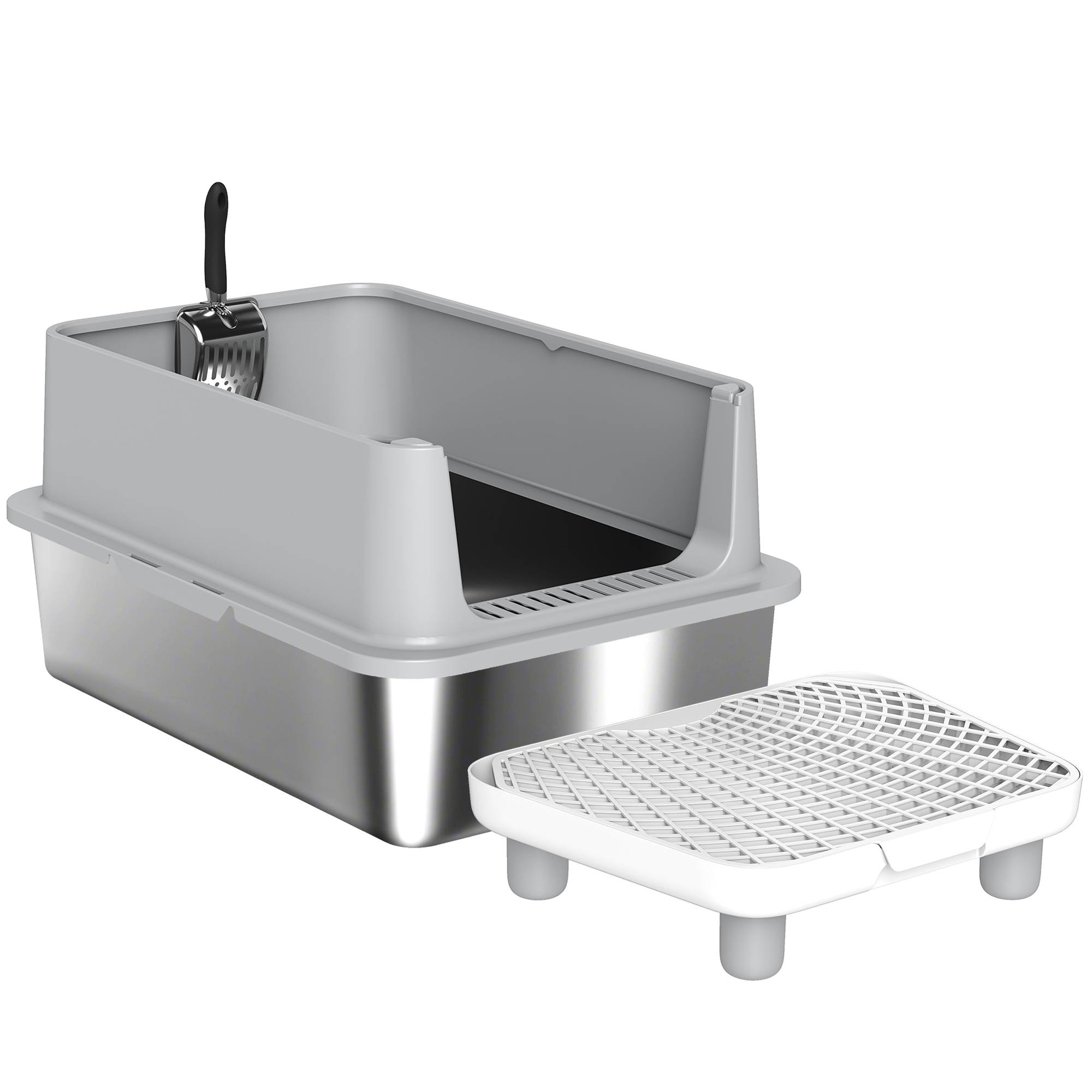 Bac à litière acier inoxydable gris 60.2 x 40.2 x 29.6 cm - PANGIVO - Image 2